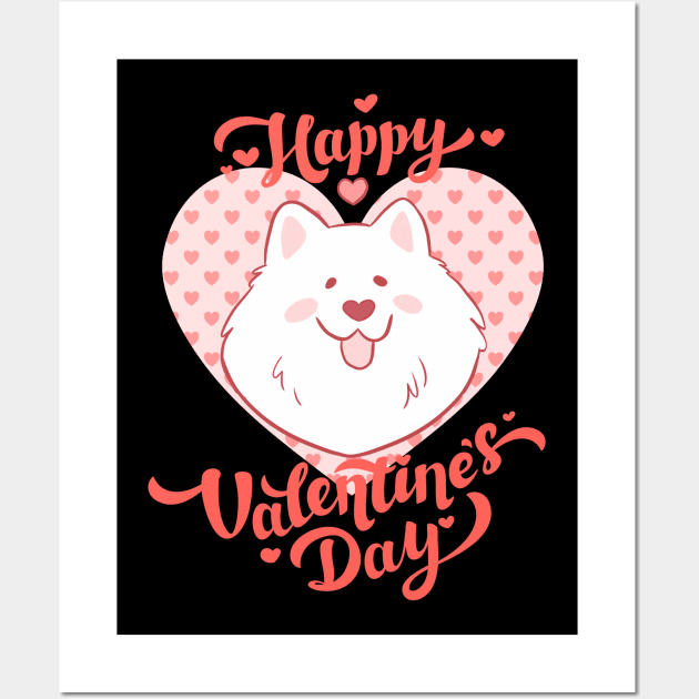 Happy valentines day cute samoyed dog illustration Wall Art by Yarafantasyart